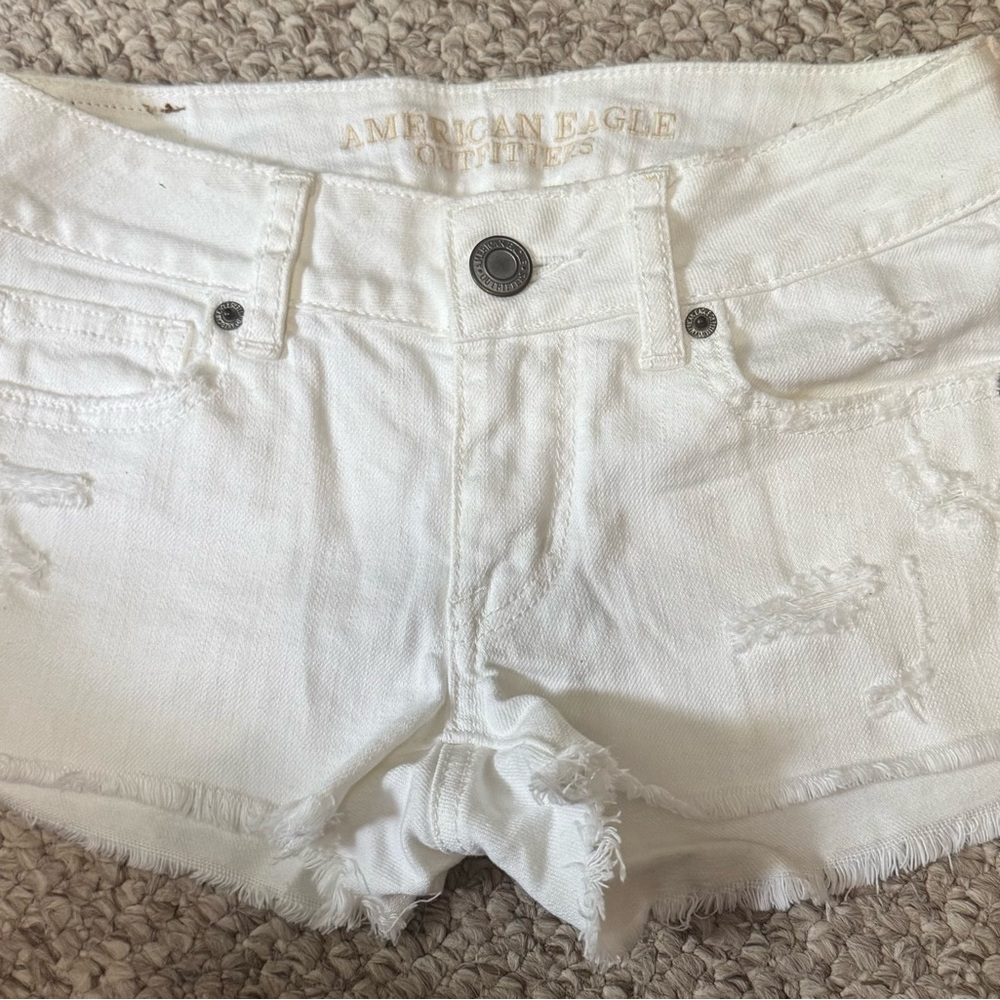 American Eagle Outfitters White Distressed Jean Shorts